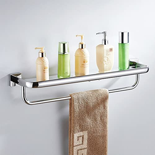 shi xiang shop 304 Edelstahl & Glas Regal mit Handtuchhalter, Bad aus gehärtetem Glas schwimmende Regale, Duschraum Heavy Duty Organizer Rack (Größe : 24.8in)