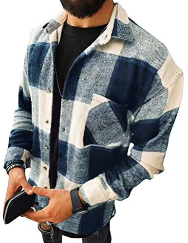 Minetom Chemises Homme Chemises À Carreaux Manches Longues Chemise Bucheron Carreaux Chemise en Flanelle A Blanc Noir M