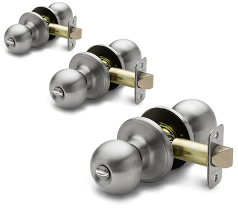 Copper Creek BK2030SS-3 Ball Door Knob, Privacy Function, 3 Pack, Satin Stainless
