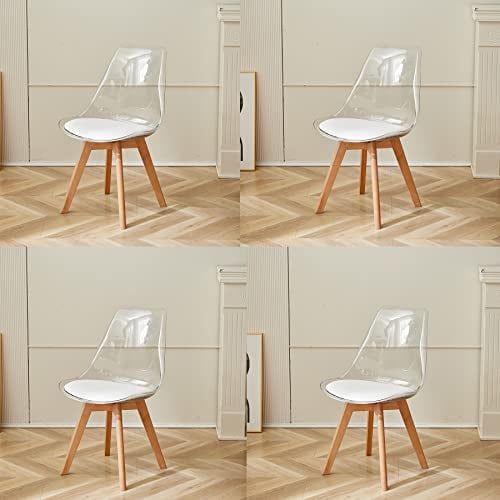 GrandCA HOME 4er Set Esszimmerstühle mit Sitzkissen aus PU-Leder, transparente Beistellstühle für Küche, Esszimmer, Schlafzimmer (Weiß/PU)