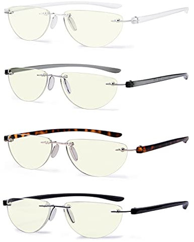 Eyekepper 4er Pack Randlose Lesebrille Blaulichtfilter Damen Herren Halbmond Lesehilfe +1.50