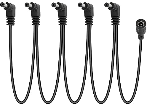 GELRHONR Daisy Chain Power Cable,1 to 5 Way Daisy Chain Cable Guitar Effect Pedal Power Supply Splitter Cable,DC5521 9V 2A Splitter Cord with Right Angle-4.2Ft