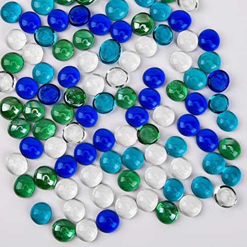 Hisredsun Lot de 290 Galets en Verre, 1350g Galets Plats, Perles Plates en Marbre, Pierres De Remplissage De Vase, Galets De Verre Artificiels, Pot De Fleurs, Aménagement Paysager