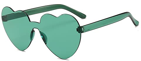 YOJUED Herz Sonnenbrille Randlose Candy Color Herzbrille für Damen Mädchen Love Heart Shape Sunglasses (Grün)