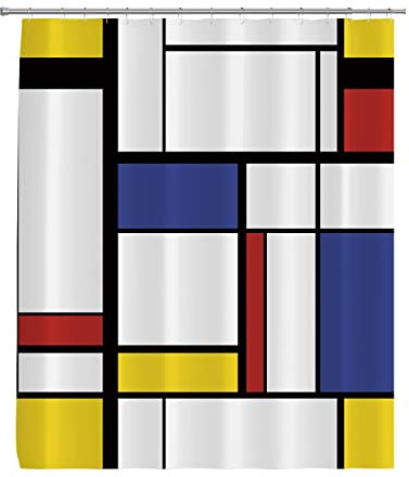 Guying Art Motif Bleu Abstrait Peinture Moderne en Mondrian coloré Bauhaus Rideau de Douche en Tissu Polyester imperméable géométrique 137x198cm/54x78in(WxH)