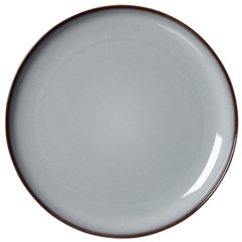 Ritzenhoff & Breker Portofino Speiseteller, 28 cm, Runder Teller mit braunem Rand, Skandinavisches Design mit Reaktivglasur, Steinzeug, Blaugrau
