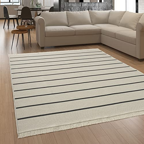 Paco Home Teppich Wohnzimmer Schlafzimmer Boho Design Waschbar Bis 30 Grad Skandinavisch Mit Fransen Wendbar Moderne Deko, Grösse:120x160 cm, Farbe:Anthrazit