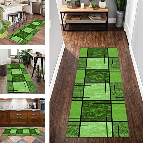 Teppich Läufer Lang Flur Küche rutschfest waschbar Korridor Teppichläufer Grün Polyester 50X200CM Küchenläufer Modern Abstrakt Schlafzimmer Kinderzimmer Wohnzimmer Meterware Teppichmatten Flurläufer