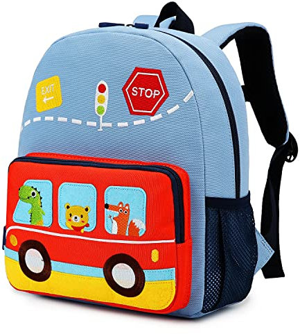 willikiva Auto Dinosaurier Kleinkind Kinder Rucksack für Jungen und Mädchen Kinder Wasserdichte Vorschule Tasche (Blue Music Party)