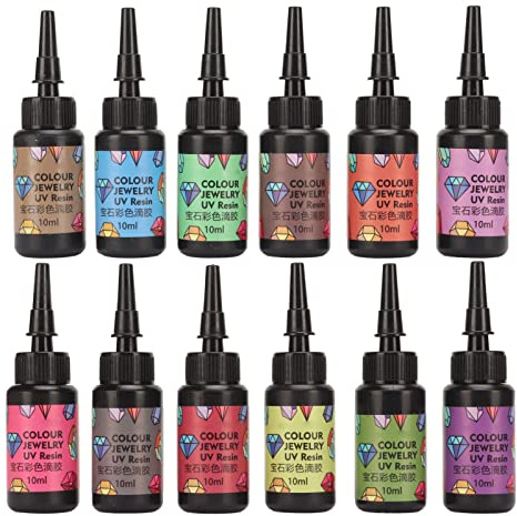 12 Flaschen UV-Harz-Set, 10 Ml, UV-Kleber, Harz, Kleber, Düsendesign, Epoxidharz, Schmuckherstellung, Harzkleber, Multifunktional, Bunt Aushärtendes UV-Epoxidharz für
