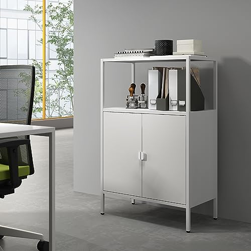 [en.casa] Armario de Oficina con Estante Regulable en Altura Mueble de Oficina Archivador de Estudio con 2+1 Compartimentos y 2 Puertas Acero 110 x 70 x 40 cm - Gris Claro
