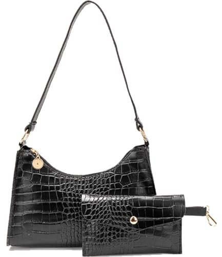 JOCXZI Borse a spalla da donna,Borse a tracolla da donna,Borse da donna, set di 2 borse a tracolla con pochette, regali di compleanno per donna (nero)