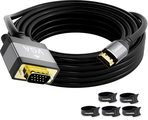 HDMI to VGA Cable 4 FT, Uni-Directional HDMI (Source) to VGA (Display) Cable, Black Male to Male Cord, Gold-Plated Connectors, Aluminum Shells, for PC, Desktop, Laptop, Monitor, Projector, HDTV, Xbox