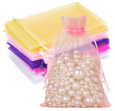 G2PLUS Multicolor Organzasäckchen, 10x15cm Geschenk Organzabeutel, 50 Stück Organza-Beutelchen mit Kordelzug Sie als Hochzeit Bonbonsbeutel, Schmuckbeutel, Geschenkbeutel