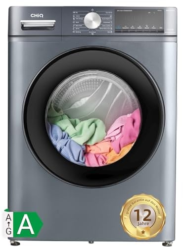 CHiQ Waschmaschine 10kg, Frontlader Washer, 1400 U/16 Waschprogramme/15 Min Schnellwasch, Timer-Funktion, Große Trommel, Inverter-Motor, Dampfwäsche, Grau, CFL100-14586IM3XA