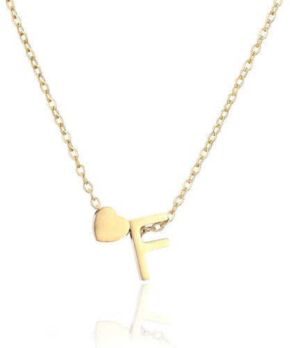 HSWYFCJY Halskette Damen Gold Kette mit Buchstabe F 316L Edelstahl Namenskette mit Herz Anhänger Verstellbar Initialen Halskette Personalisierte Schmuck Geschenke für Frauen Mädchen 45+5cm
