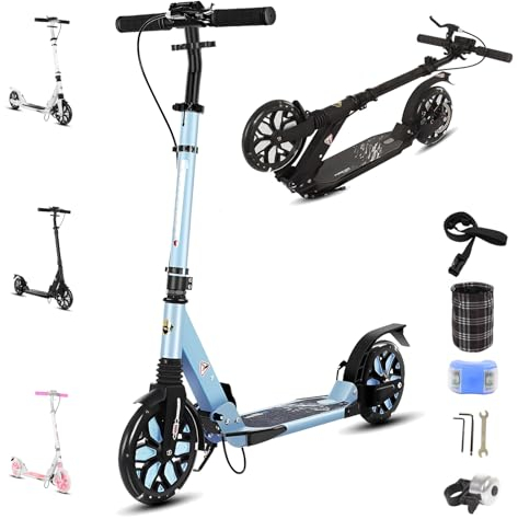 Big Wheel Scooter - Cityroller | Klappbarer City Roller für Kinder | Höhenverstellbar, Tretroller für Erwachsene | Roller Kinder 8 Jahre | LED Wheel | Kinderroller,Blau