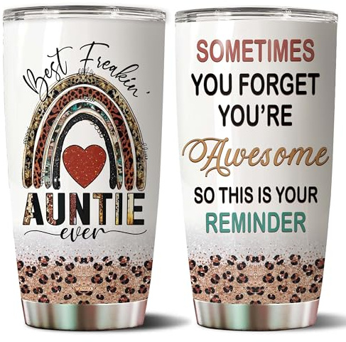 WONWIX Best Auntie Ever Gifts for Women Thermos Stainless Steel Tumbler 20oz with Lid Travel Mug Coffee Cup Water Bottle Birthday Christmas New Aunt Gift Ideas for Aunt from Niece or Nephew