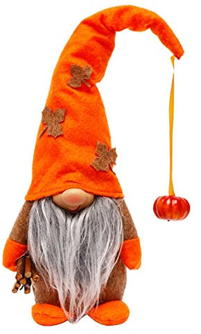 FIYSON Wichtel Figuren Herbst, Kürbis Dekoration Herbst Kürbis Zwerg, Sonnenblume Elf Statue Thanksgiving Plüsch Elfe Puppe, Gesichtslose Puppe Für Home Wohnzimmer Schaufenster Geburtstag (Kürbishut)