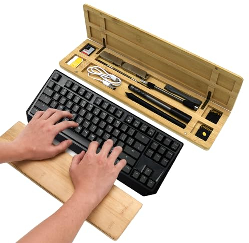 Kqpoinw Handballenauflage Tastatur Holz, Handgelenkauflage Handauflage Tastatur mit Lagerung, Rutschfeste Ergonomisches Keyboard Wrist Rest für TKL 87 Tasten Tastatur zum Büro und Spiele, 36CM