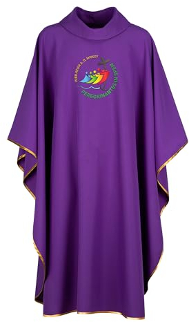 Christus Jubiläum 2025 Bestickte Casula und Stola für Priester - Offizielles Parament des Jubiläums Pilger der Hoffnung 2025, violett, M