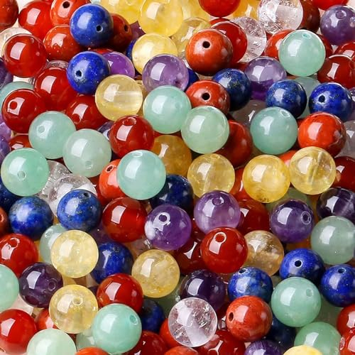 XIANNVXI 8mm 7 Chakra Naturstein Perlen zum Auffädeln mit Loch Runde Kristalle Edelsteine zum Auffädeln Bunte Perlen für Armbänder Ketten DIY Schmuck Basteln (ca. 47 Stück)