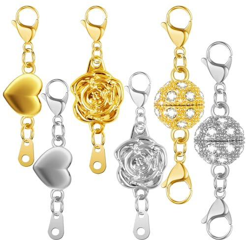 Bohoray 6 Pcs Magnetic Clasps for Jewellery, Bracelet Magnetic Necklace Clasps, Closures Extender Necklace Clasps for Jewellery Making, Bracelet Necklace Making (Gold and Silver)