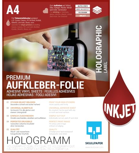 SKULLPAPER® Klebefolie Vinylfolie zum aufkleben und selbst gestalten - für Inkjet Tintenstrahldrucker (Hologramm)