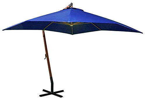 Tidyard Parasol Suspendu avec Mât Bleu azuré 3x3 m Bois de Sapin Massif Pare-Soleil Pliable, Parasol de Jardin pour Terrasse, Balcon, Plage, Piscine