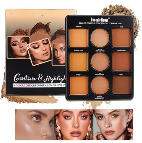 Katiluxiya 9 Colori Contour Highlight Kit Contour Palette medio-scuro polvere di contorno di trucco, colori opachi altamente pigmentati per contouring e Evidenziamento Face Palette Trucco (9, Colors)