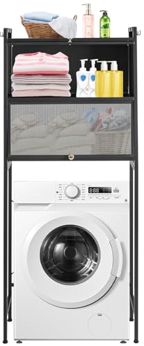 Ciounmb Estantería para lavadora, 2 niveles, con armario, estantería de baño, estantería de baño, estantería para baño, estantería para baño, ahorra espacio, fácil montaje para lavandería (negro)