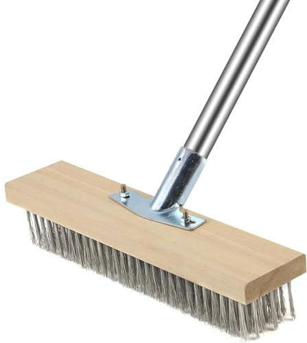 Escoba de alambre de 30 cm, cepillo de alambre con mango, cepillo de alambre para musgo de malas hierbas robusto