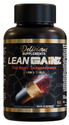 Lean Gainz - Abnehmkapseln mit Koffein, L-Carnitin & Grüntee-Extrakt - 100 Kapseln für 25 Tage - zur Diätbegleitung & Unterstützung des aktiven Stoffwechsels - Delicious Supplements - Made in Germany