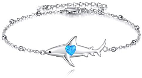 POPLYKE Hai Armbänder Sterling Silber Opal Hai Charm Verstellbare Armbänder Ozean Schmuck Geburtstag Geschenk für Frauen Hai-Liebhaber