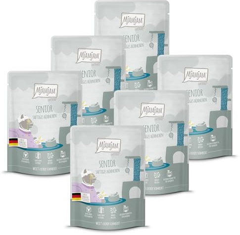 MjAMjAM - Premium Nassfutter für Katzen - Quetschie - Senior - saftiges Hühnchen, 6er Pack (6x300g), getreidefrei