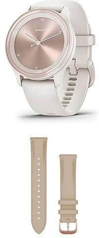 Garmin vívomove Sport, Hybrid Smartwatch with up to 5 days battery life, Ivory & Quick Release Band (20 mm) - Light Sand with 18K Rose Gold