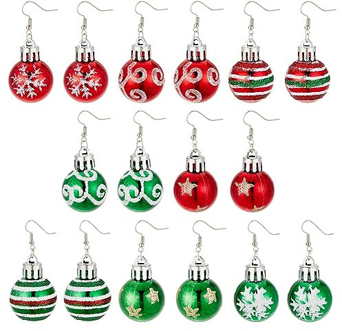 SUPERFINDINGS 8 Paar Weihnachtsohrringe Hängend Lange Rote Und Grüne Kugel Ohrringe Bunte Schneeflocken Stern Glühbirnen Baumelnder Ohrringe Modische Weihnachten Festliche Feiertags Ohrringe