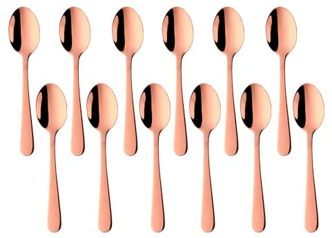 TEAHAHA Teaspoons Set of 12，Coffee Spoons，Stainless Steel Dessert Spoons ，5.5 Inch/14 CM，Mini Espresso Spoons， Dishwasher Safe (Rose Gold)