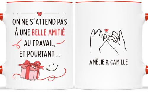 𝗖𝗔𝗗𝗘𝗔𝗨 𝗣𝗟𝗨𝗦 Mug Personnalisé Prénom - Une Belle Amitié Au Travail - Idee Cadeau Collegue de Travail, Tasse Personnalisable Collegue, Mug Meilleure Collegue, Mug Collègue Humour