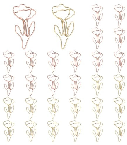 PATIKIL Niedlicher Büroklammer, 30 Stück Blumenform Büroklammer Metall Lustige Lesezeichen Planer Clips Klammer für Zuhause Bürobedarf Schreibtisch Datei Organisation, Gold, Roségold
