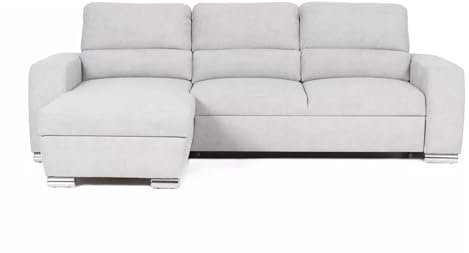 Niko Corner Sofa Bed with Storage, L-Shaped Sofa, 4 Seater Sofa Bed, Silver Velour Upholstery Fabric Sofa Couch with Pull Out Sofa Bed Chaise Lounge Couch For Living Room (Left Hand Side)