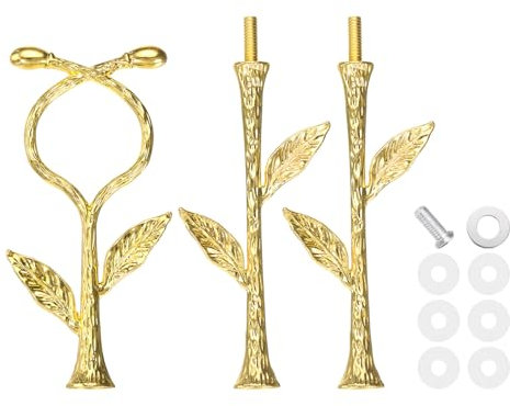 sourcing map 3-Tiers Cake Tray Stand Handle Metal Cake Stands Holder Cupcake Dessert Plate Hardware Fitting Holder Rod Stand Handle for Wedding Party Festival Cake Plate, Gold (Vine)