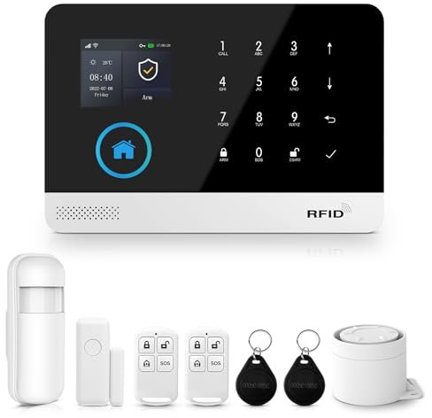 XNY Alarmas para Casa WiFi, Alarma Casa 4G, Sistema de Alarma Inalámbrica, 8 Piezas con 120db Sirena, Detector de Movimiento, Sensores de Puertas y Ventanas