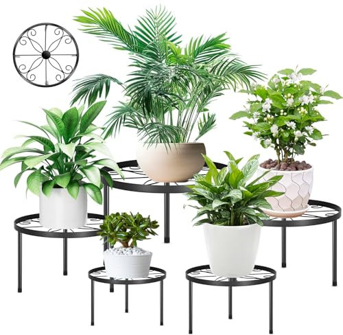 5er-Set Metall Blumenständer, Pflanzenständer Pflanzenregal Metall Gartenregal, Blumentopfständer Schwarz, Blumenhocker Garten für Innen Außen, Anti-Rost Eisen Display Rack für Haus&Garten Dekoration