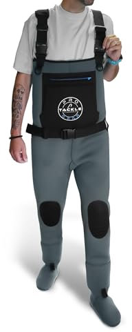 Pro Tackle Gear - Water Strider II Stocking Foot | 4mm Neopren Wathose | Wasserdichte Anglerhose | Verstellbare Schultergurte, Brusttaschen - Perfekt für Angeln und Outdoor (M)