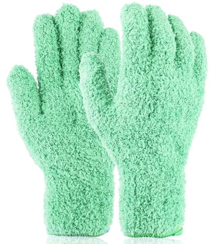 Ymapinc Plant Dusting Gloves, 1 pair Microfiber Gloves for Cleaning, Green Kitchen Indoor Gloves Reusable Dusting Mitt for House Use Desk Window Blind Screen Car Wash