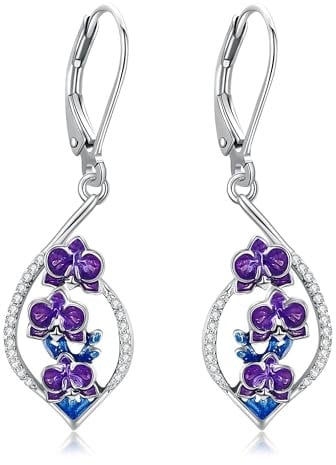 Orchid Earrings 925 Sterling Silver Orchid Dangle Earrings Orchid Jewellery Gifts for Women