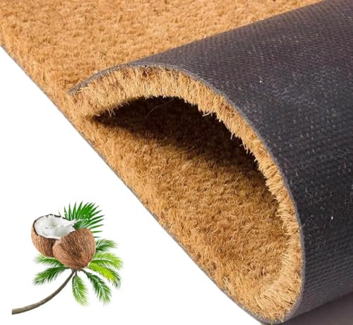 Abaseen Coir Door Mats | Heavy Duty Cut to Size Natural Coir Entrance Door Mat for Indoor & Outdoor Use, Non Slip Rubber Back, Thick Coconut Fiber Bristles, Pet Friendly Dirt Trap Design