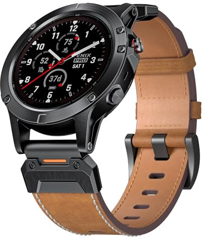 VYSLZ 22 26 mm Leder-Uhrenarmband für Garmin Fenix ​​7 x 7 6 x 6 Pro 5 x 5 Epix Gen 2 Smart Watch Armbänder Armband(Dark brown,22MM)