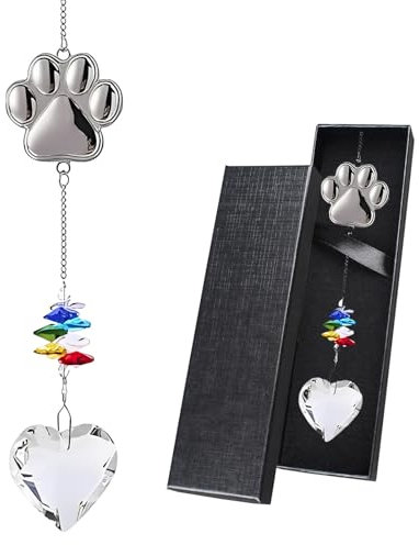 Kabwea 1 Stück Katzenpfote Sonnenfänger Kristall Herz Anhänger, Sonnenfänger, Sonnenfänger Kristall, Suncatcher